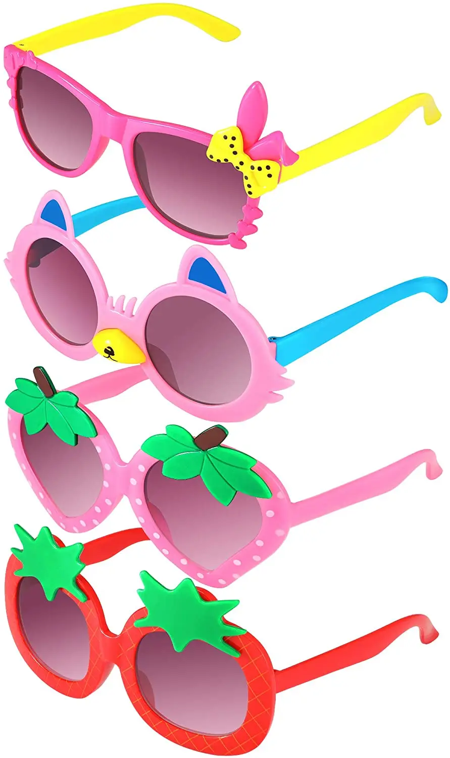 4 Pairs Toddler Sunglasses Girl Sunglasses for Toddler Girls Strawberry Pineapple Rabbit Shaped Sunglasses Funny Sunglasses 