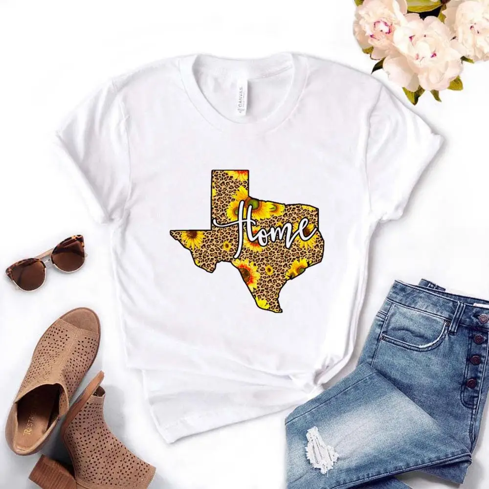 

Texas Home Leopard Sunflower Women tshirt Cotton Casual Funny t shirt Gift For Lady Yong Girl Top Tee PM-53