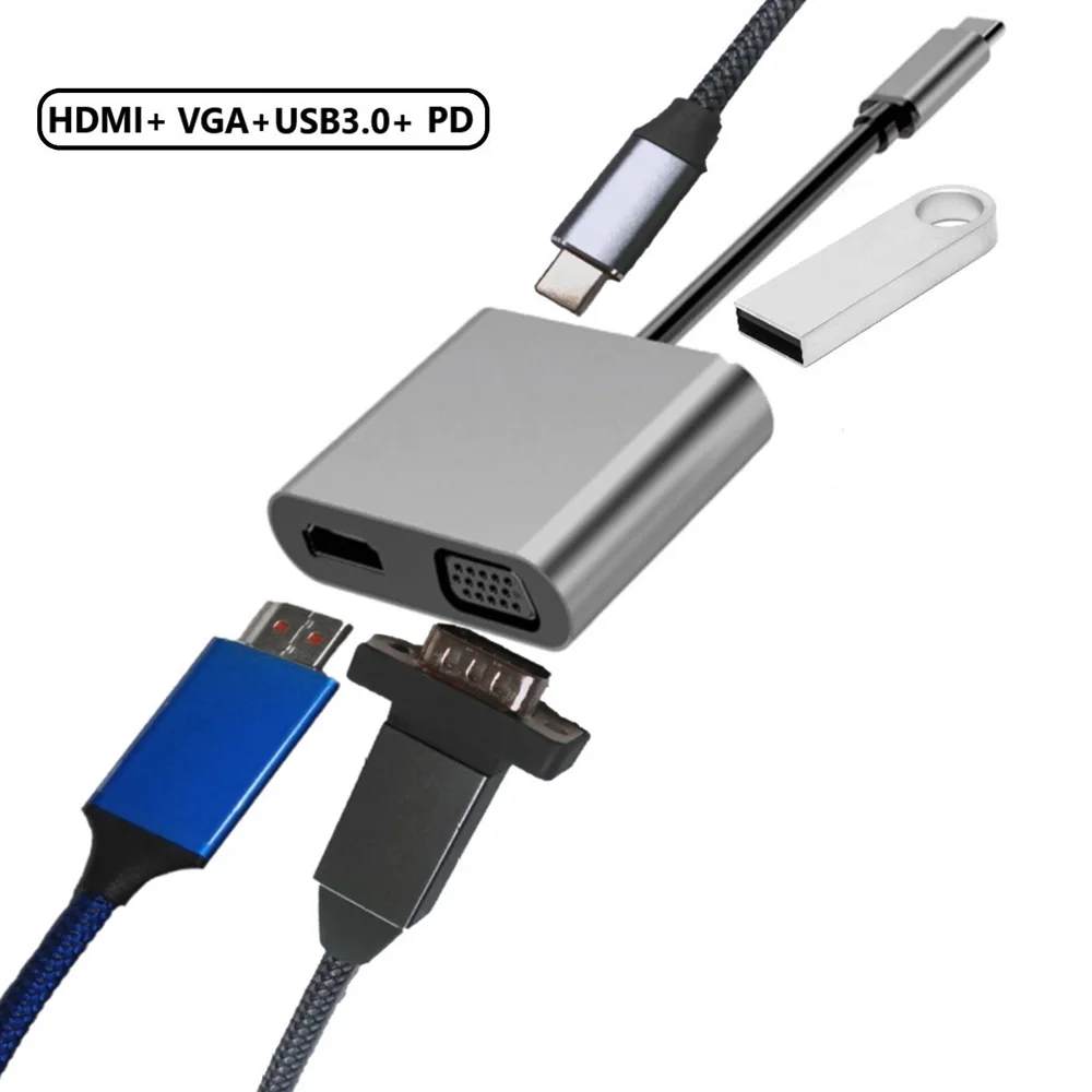 Type-c к HDMI аудио-видео адаптер USB3.0 PD быстрое зарядное устройство для дома 4 в 1 4K