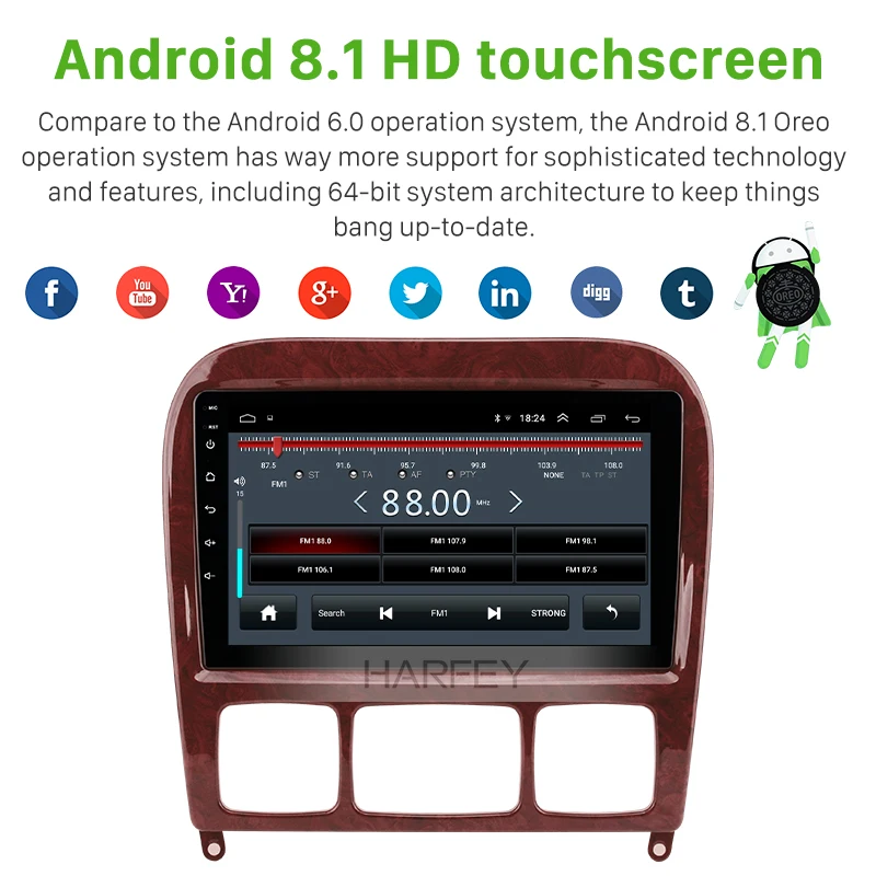 Cheap Harfey 2Ddin 9" HD Android 8.1 GPS Car Stereo Player WIFI For Mercedes Benz S Class W220 S280 S320 S350 S400 S430 S500 1998-2005 4
