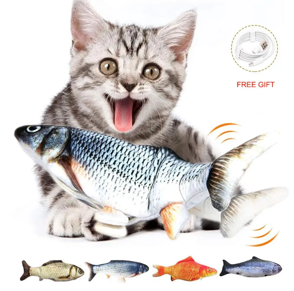 Electric Cat Toy Fish USB Charger 3D Fish Interactive Pet Cat Chew Bite Toy Floppy Fish Cat Toy Pet Supplies for Cat Playing Toy