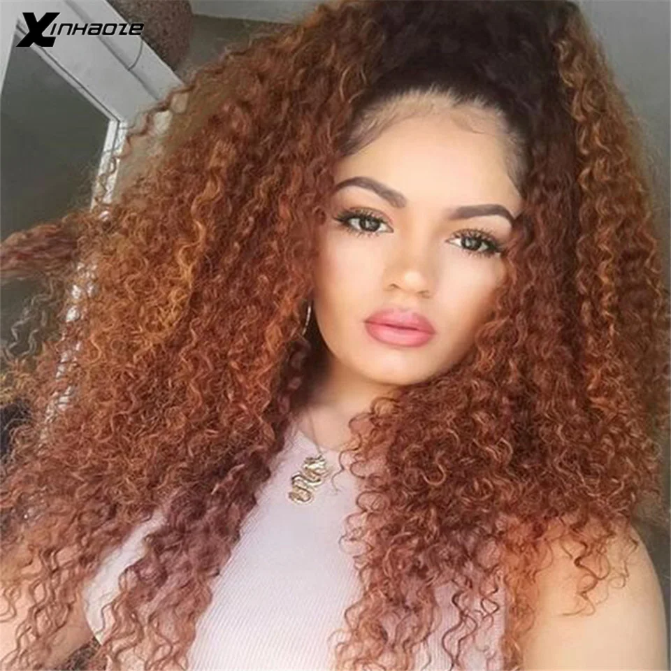 

Xinhaoze 1b/30# Ombre Remy Human Hair Wig Brazilian Curly Lace Front Wigs For Women Black Bleached Knots