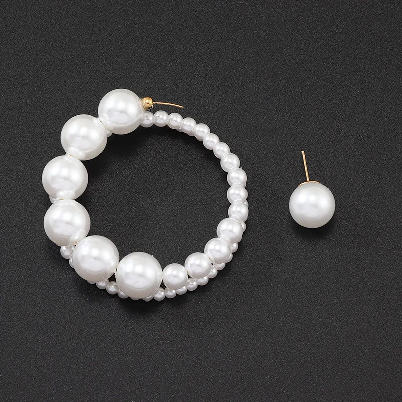 DoreenBeads преувеличенные серьги-кольца для женщин белый искусственный жемчуг круг ювелирные изделия для пати подарок 15 мм диаметр, 60 мм x 60 мм, 1 пара