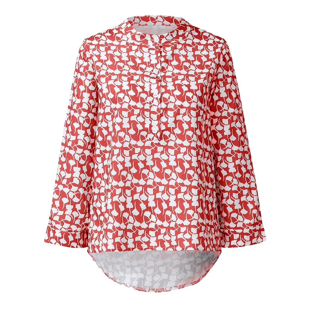 TELOTUNY Plus Size Long Sleeve Floral Printed Loose Women's Blouse V-Neck Spring Autumn Causal Fashion Tops T-Shirt 19L0723