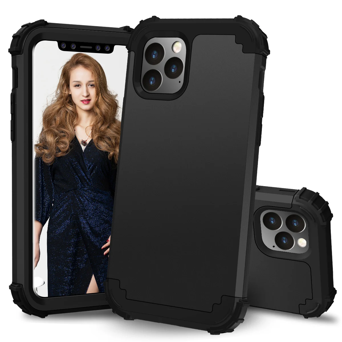 Для iPhone 11 для Pro Max Чехлы Жесткий ПК + Мягкий силикон 3 слойный Гибридный Полный