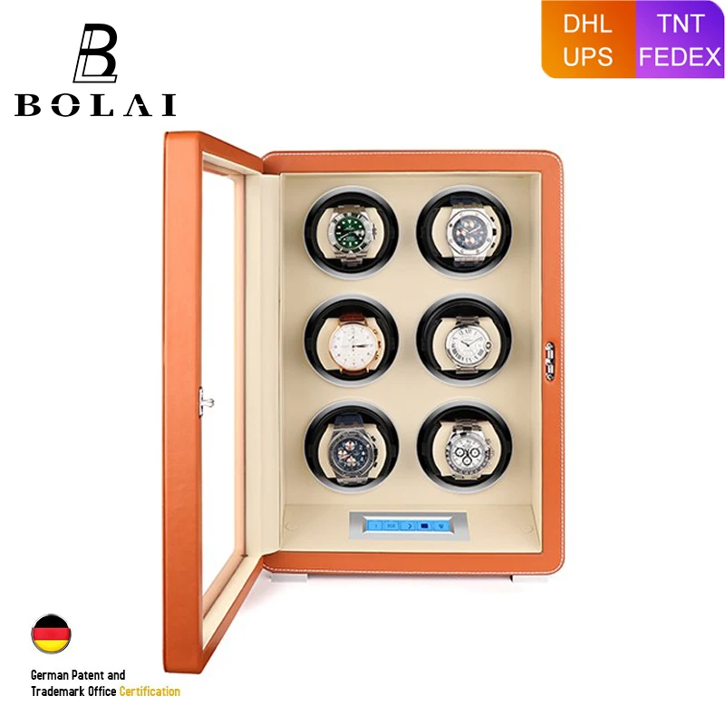 Luxury Watch Winder 6 Automatic Watches Storage Box High Gloss Wood Leather Mabuchi Motor LCD Touch Screen and Remote Control | Наручные