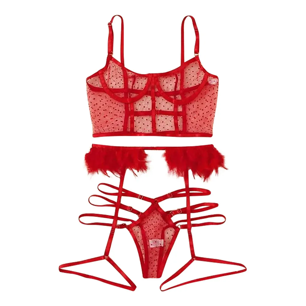 Conjunto De Sujetador Lencería De Malla Exquisita+liga+calzo Conjunto De Sujetador Lencería De Malla Exquisita+liga+calzo