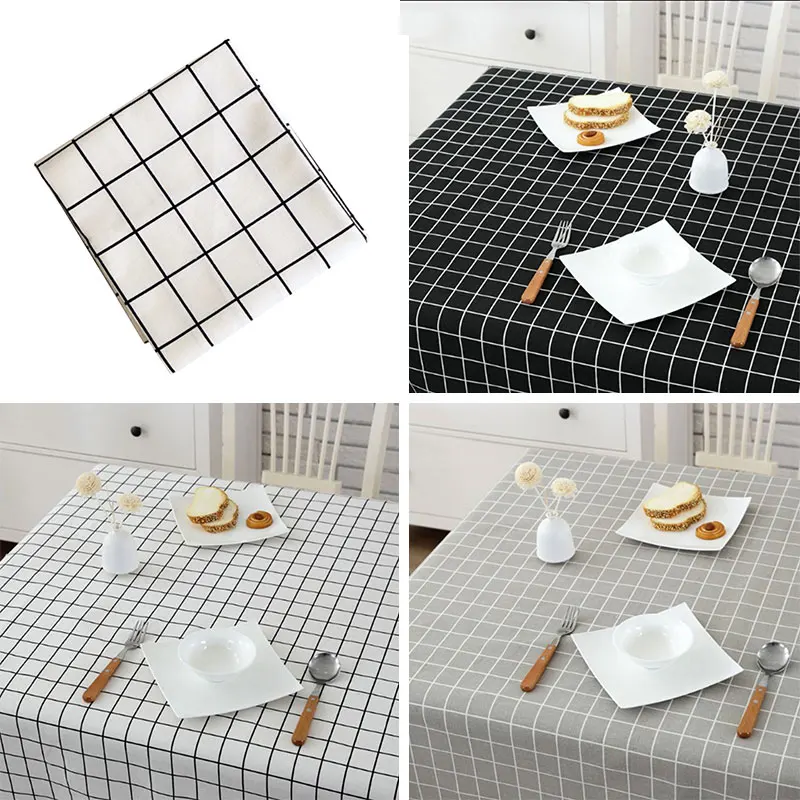 Simple Tablecloth Plaid Plaid Dinning Room Home Table Cloth B&W Dinner Tablecloths Decoration Dustproof Cover Square Desk Decor