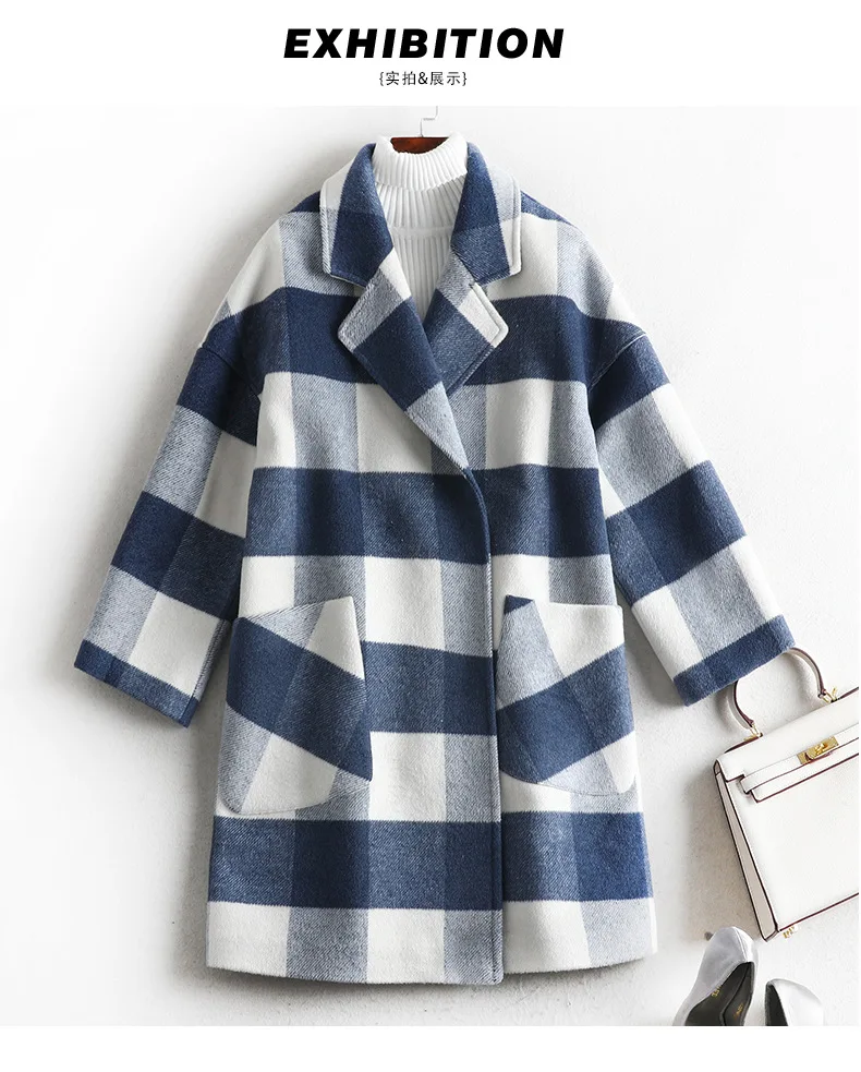 OllyMurs autumn and winter new large size women's micro fat mm port wind popular lattice 100 kg woolen coat