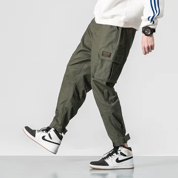 

2018 hot men's multi-pocket large size waist design harem pants street punk hip-hop overalls red casual trousers M-5XL