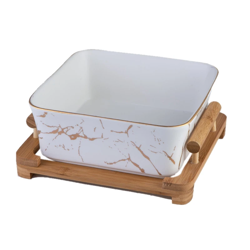 

Northern European Marble Pattern Ceramics Square Fruit Salad Bowl Home Decoration Tableware Fruit Plate/Snack White