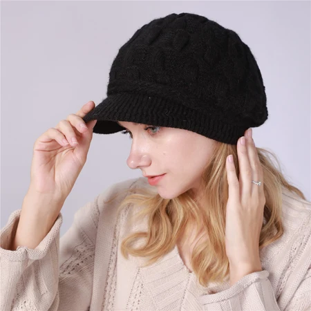 [DINGDNSHOW] модные шапочки шляпа Skullies хлопковый бант вязанная теплая шапка зимняя шапка женская шапка шерсть - Цвет: black adult