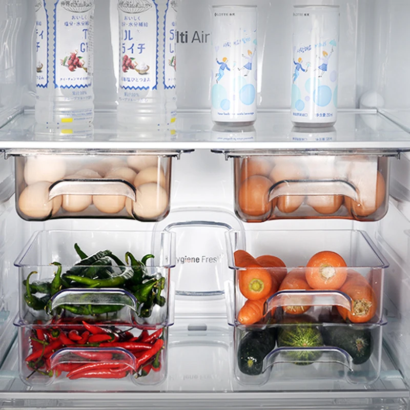 魅力の 3ピース冷蔵庫オーガナイザービンエッグ冷蔵庫収納ボックス食品収納容器家庭用キッチン透明箱卵棚プラスチック貯蔵容器食品貯蔵容器