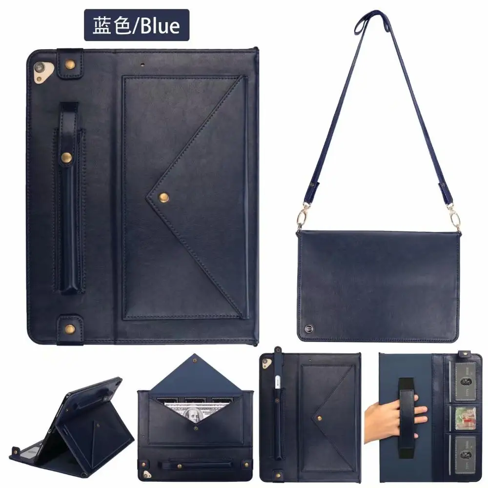 Dark blue Чехол для планшета для IPad Pro 12," бизнес роскошный кожаный чехол с карандашом держатель задняя крышка ручной защитный ремень Funda+ ручка - Цвет: Dark blue