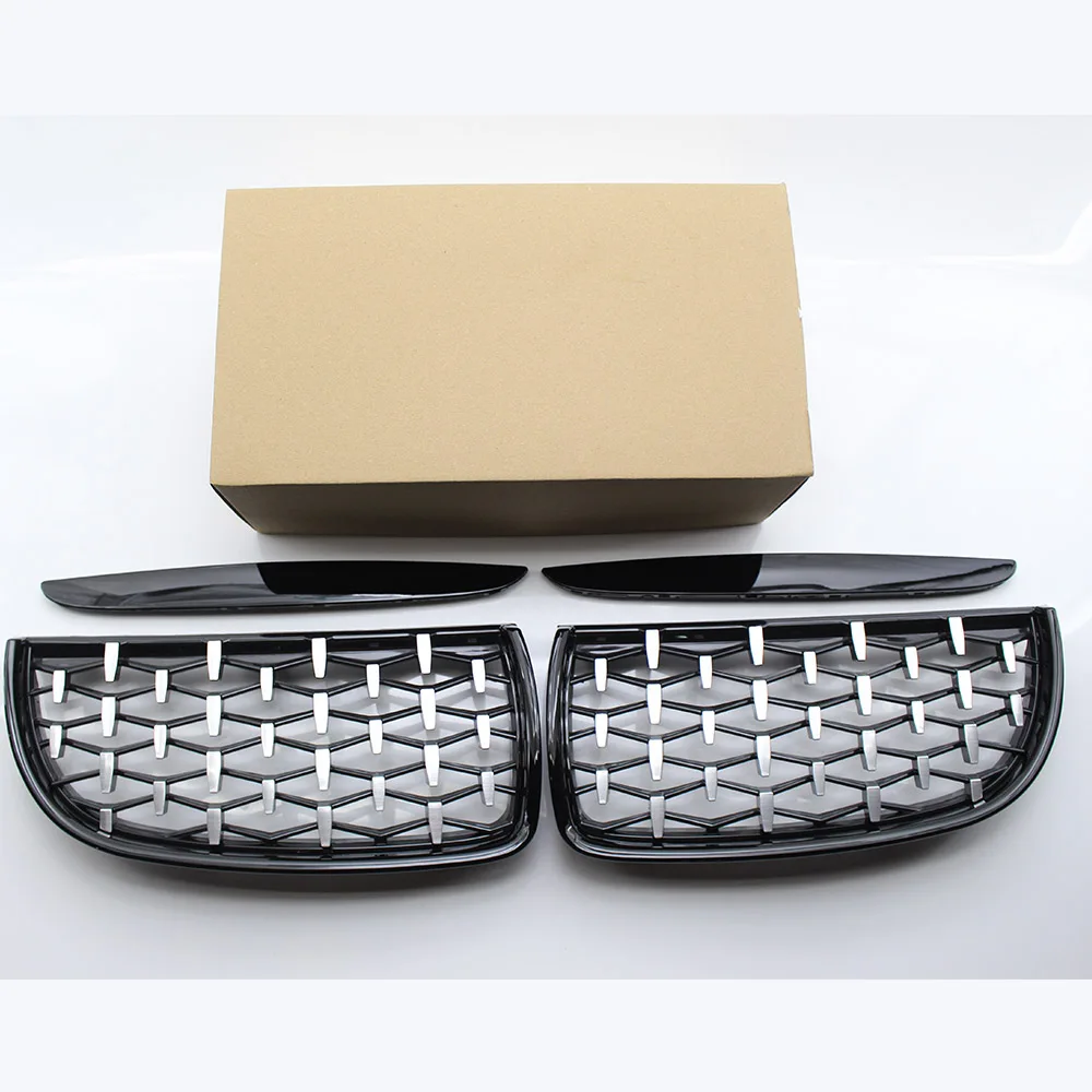 

Pair of Front Gloss Black Frame & Chrome Grille Diamond Meteor Style Fit BMW E90 05-08