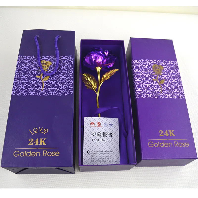 purple rose Подарок на День святого Валентина для подруги, бойфренда, Золотая Роза, свадебные подарки для гостей, подарок подружки невесты, вечерние сувениры, подарок с коробкой - Цвет: purple rose