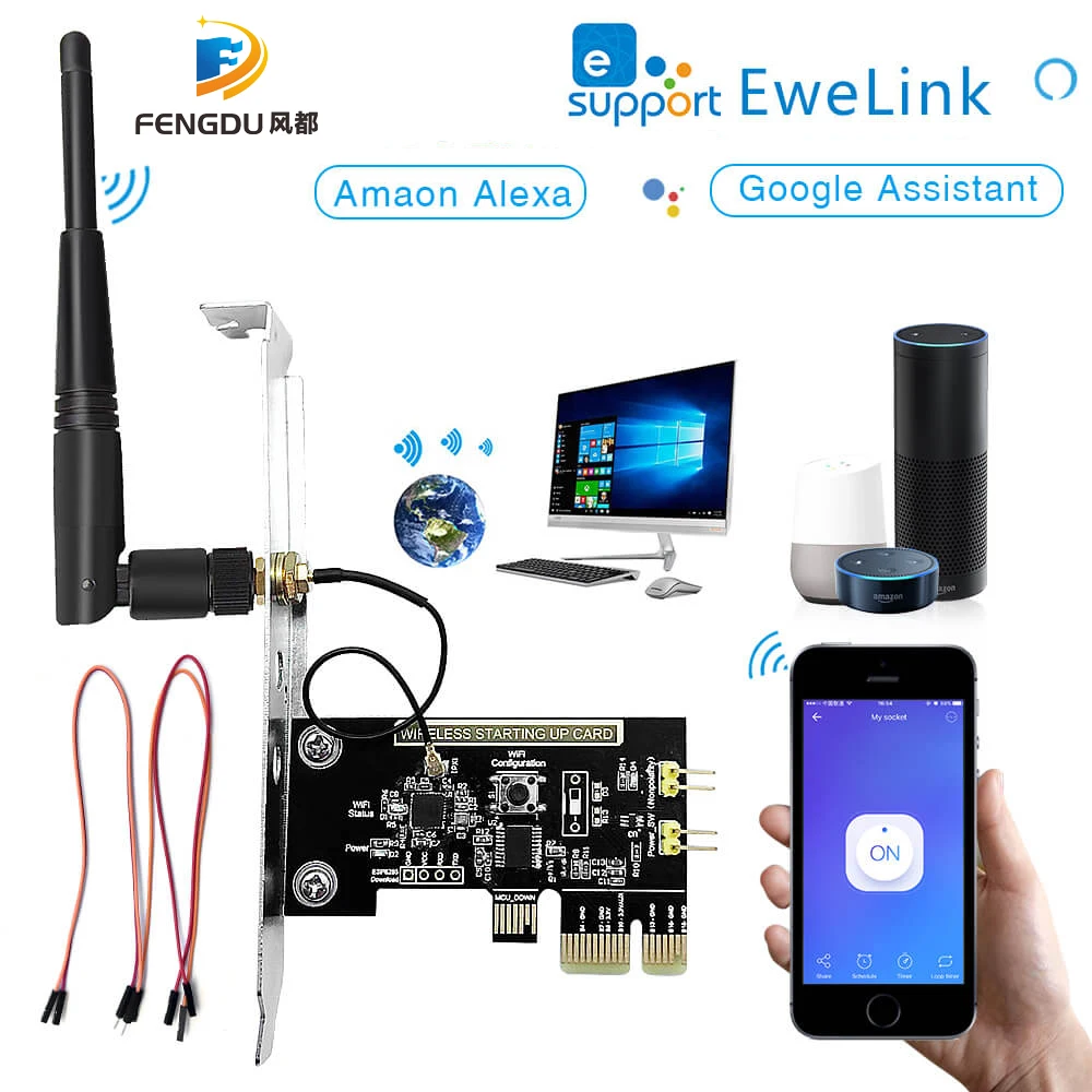 EweLink 미니 PC 리모컨 부팅 카드 릴레이 모듈 재시작 스위치, PCI-e 데스크탑용 켜기/끄기 스위치