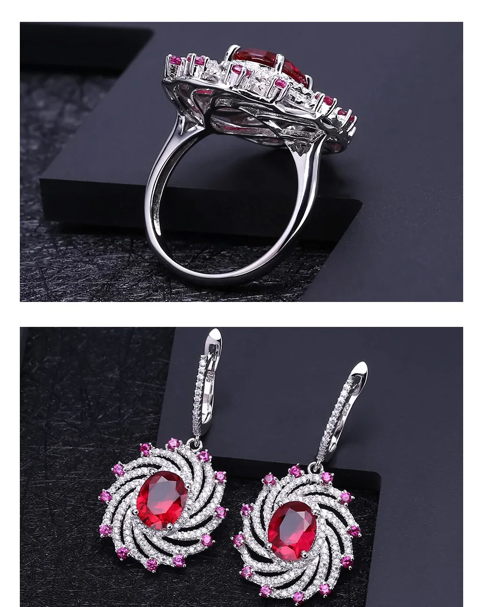 GEM'S балетное 925 пробы, серебряное кольцо, серьги, кулон, наборы, роскошный нано рубин, винтажный набор украшений для женщин, хорошее ювелирное изделие