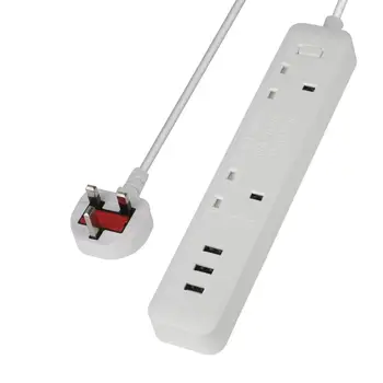 

Electrical Power Strip Extension Desktop Socket 10A Overload Protector 1.8M Cord UK Fused Plug Adapter 2 AC Output 3 USB Ports
