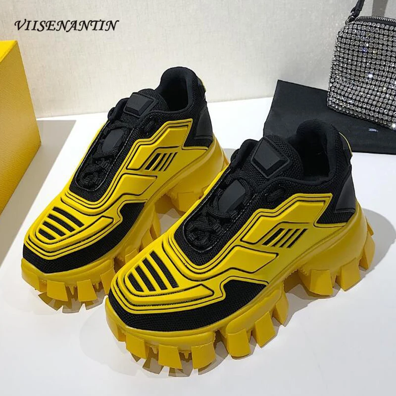 

Latest Couple Daddy Shoes Chunky Sole Color Block Leather Lace-up Casual Round Toe Design Luxury Brand Sneakers For Women Men