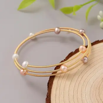 

Baroque Freshwater Pearl Bracelet for Women Jewelry Gold Wire Strings Bangle Adjustable Open Pearl Bracelet Gift Trendy Jewelry