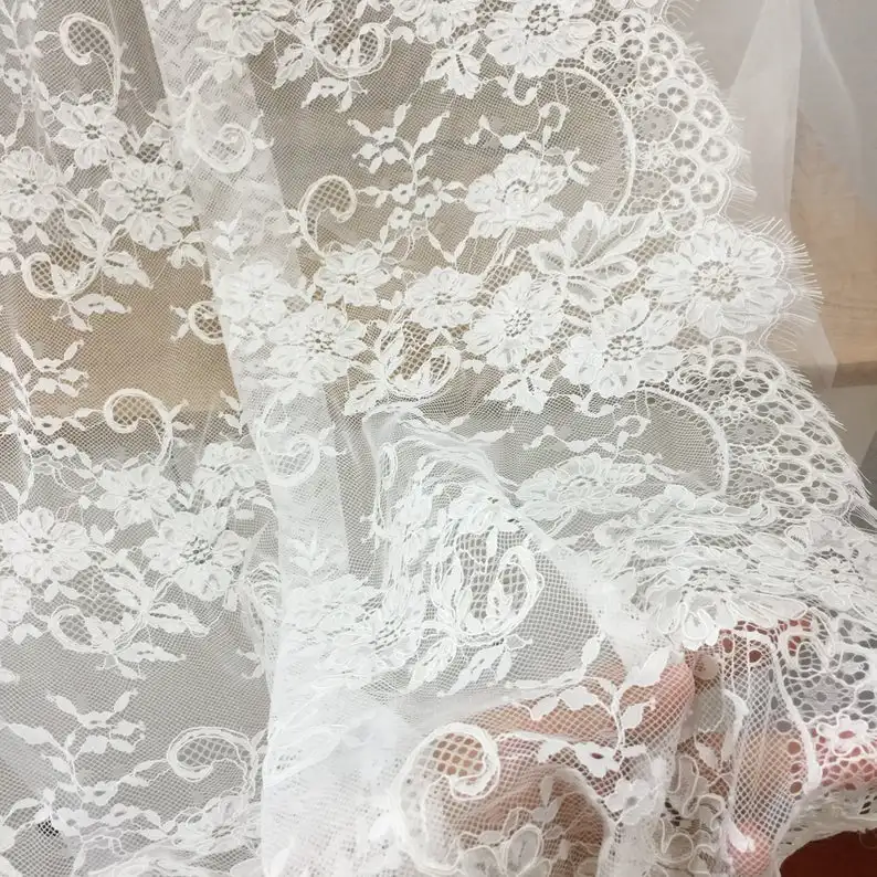 3 Yards Alencon Wimpern Stickerei Spitze Stoff Braut Schleier Kap Zucken Spitze Stoff, wimpern Französisch Spitze Stoff 70cm breit – Detail 2