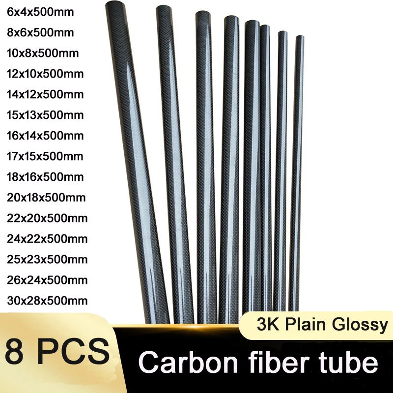 8PC 3K Plain glossy carbon fiber tube length 500mm carbon tube drone accessories high quality carbon fiber round tube