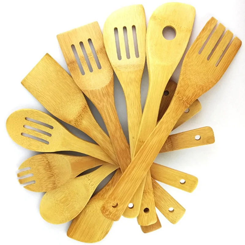 Бамбуковая посуда, кухонные деревянные инструменты для приготовления пищи, ложка, лопатка для перемешивания, здоровые высококачественные простые кухонные инструменты