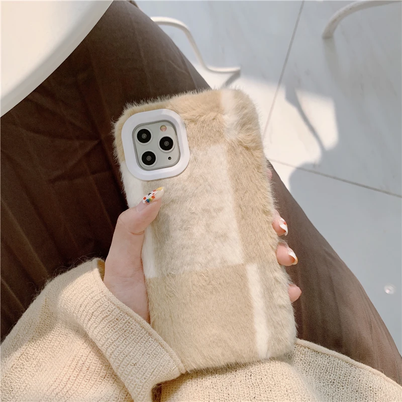 Модный клетчатый Зимний теплый плюшевый чехол для телефона для iphone 11promax XS Max чехол для iphone X XR 7 8 Plus задняя крышка для девочек Стильный чехол s