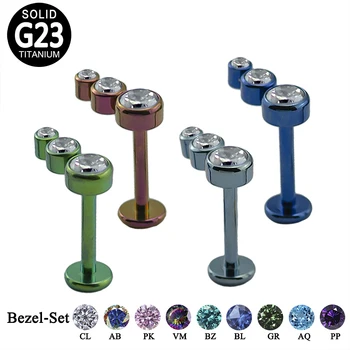 

G23 Titanium 3-CZ Stone Cluster Top Labret Studs Piercings Tragus Ear Cartilage Helix Earring Lip Labret Rings Jewelry