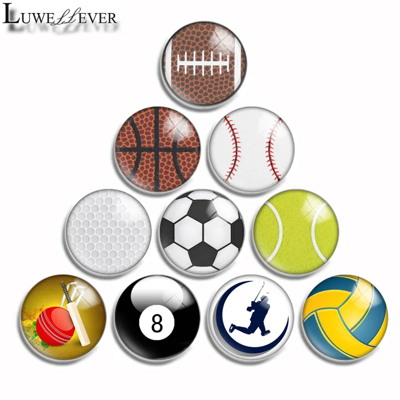 

12mm 10mm 16mm 20mm 25mm 30mm 562 Sport Ball Mix Round Glass Cabochon Jewelry Finding 18mm Snap Button Charm Bracelet