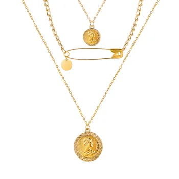 

5772 Korean's Still Europe and America Hot Models Head Yuan Clip Multistory Necklace Creative Alloy Choker