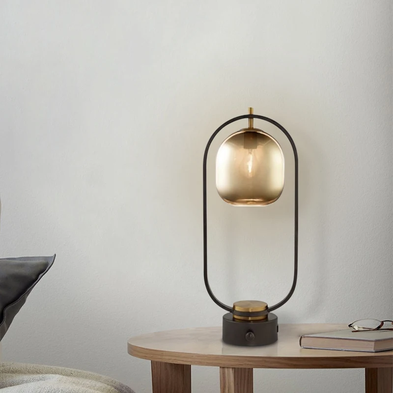 

Modern minimalist retro wind glass table lamp for bedside lighting decoration in living room bedroom