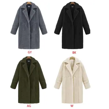 

Fashion Women Winter Warm Shaggy Plush Coat Lady 2019 Casual Solid Color Long Sleeve Lapel Jacket Open Front Warm Outwear Coat