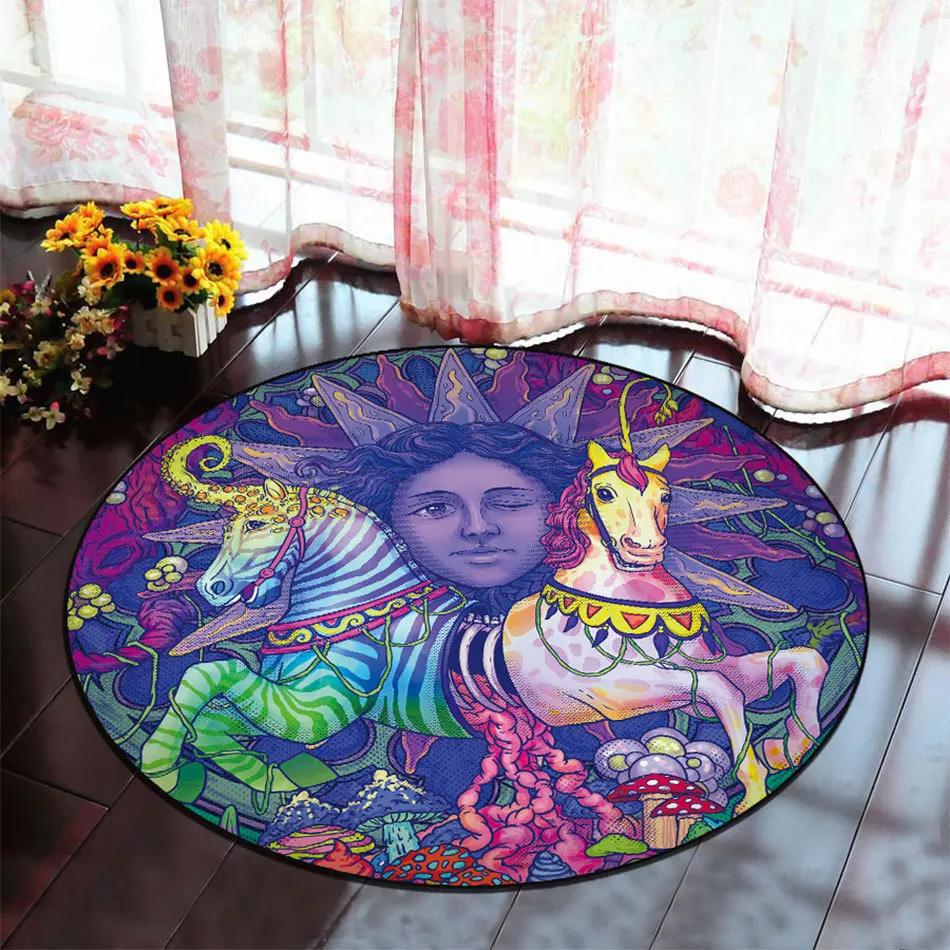 RFWCAK 3D Sea Beach Round Carpet Computer Chair Pad Living Room Mat Kids Room Bedroom Anti-slip Rug Tapete Para Sala Home Decor
