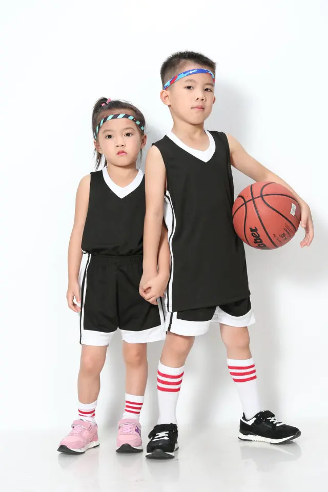 Баскетбольные майки для мальчиков и детей, комплекты униформы, детская спортивная одежда, дышащие Молодежные спортивные майки для бега, рубашки и шорты - Цвет: black