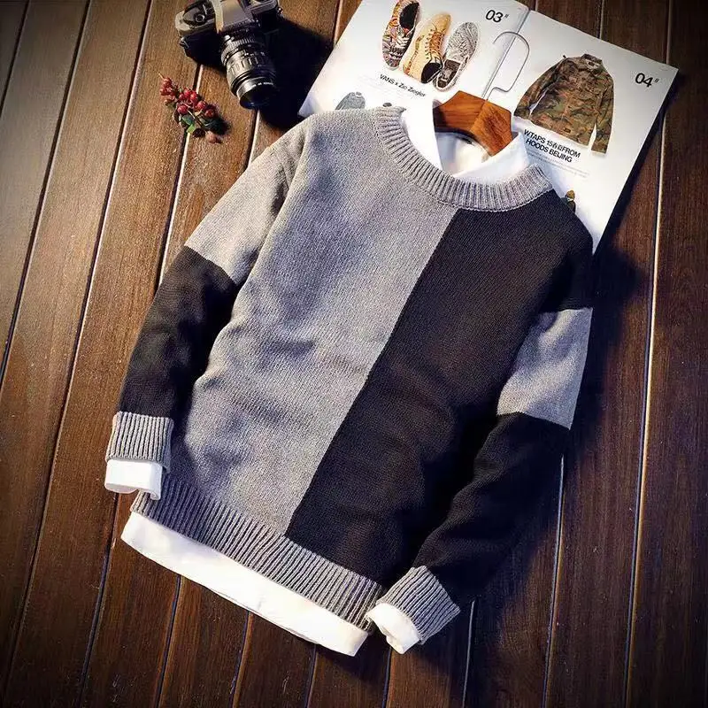 Men's Long-sleeved Sweaters Splice Autumn Winter Pullover Sweater for Men Round Neck Sweater Mixed Color Youth Fashion Trend New Men's Long-sleeved Sweaters Splice Autumn Winter Pullover Sweater for Men Round Neck Sweater Mixed Color Youth Fashion Trend New