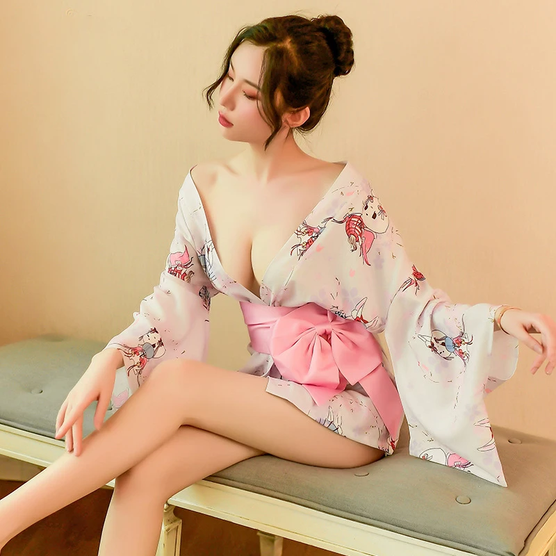 

Japanese Sexy Lingerie For Women 3pcs Set Kimono Robe Bathrobe Sexy Pajamas Cosplay costumes