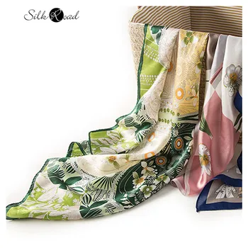 

Silviye Hand sewed and bound twill silk printed small silk scarves floral scarves autumn fashion scarves silk
