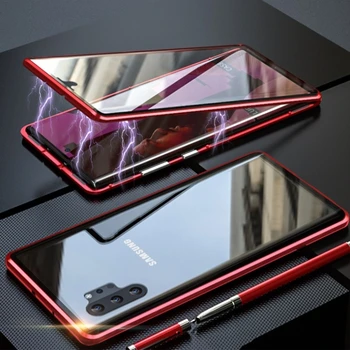 

Magnetic Phone Case for Samsung Note 10 Plus S10 Plus S9 Plus Note 9 8 Double-sided 9H Glass Tempered Film Magnet Metal Cover