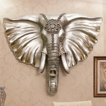

Fashion Elephant Head Sculpture Wall Hanging Wild African Animal Statue Art and Craft Ornament for Home, Pub Office Decor A813