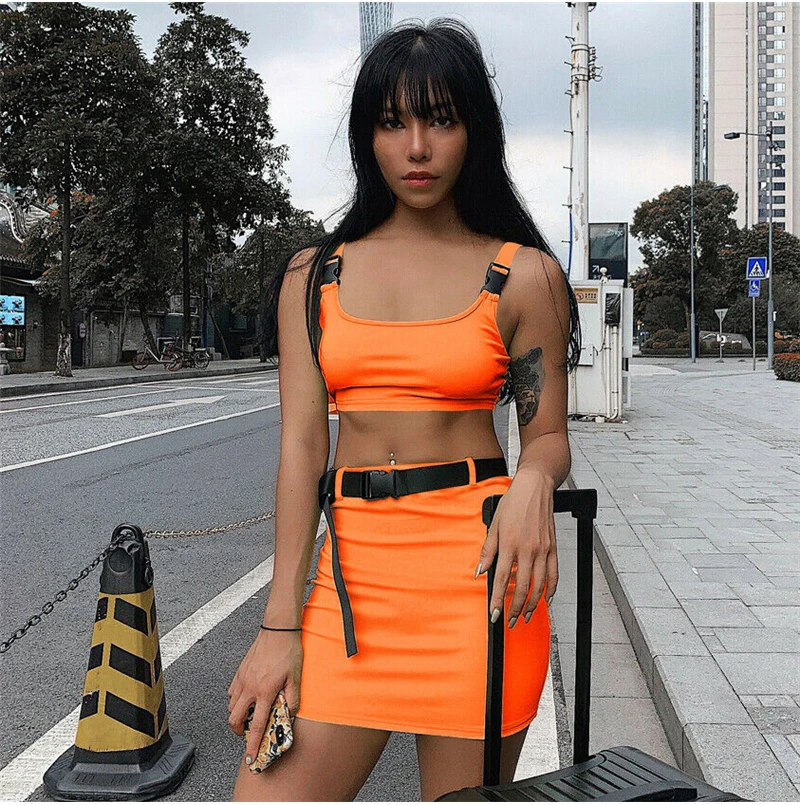 Для женщин сексуальный комплект из 2 частей Bodycon комплект: укороченный топ и юбка элегантное для вечеринки и клуба уличная женская обувь из двух частей комплект Клубная одежда