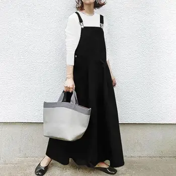 

Women Dress Vintage Sundress Casual Losoe Cotton Linen Square Collar Sleeveless Maxi Dress Plus Size Robe Femme