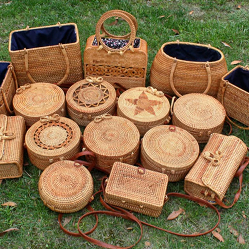 2019 Соломенной Плетеной тесьмой на круглом носке сумки Для женщин летом ротанга