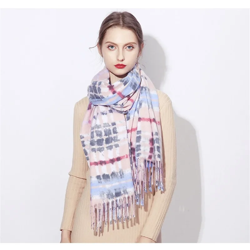 Новые модные кашемировые женские шарфы из пашмины в клетку с кисточками и