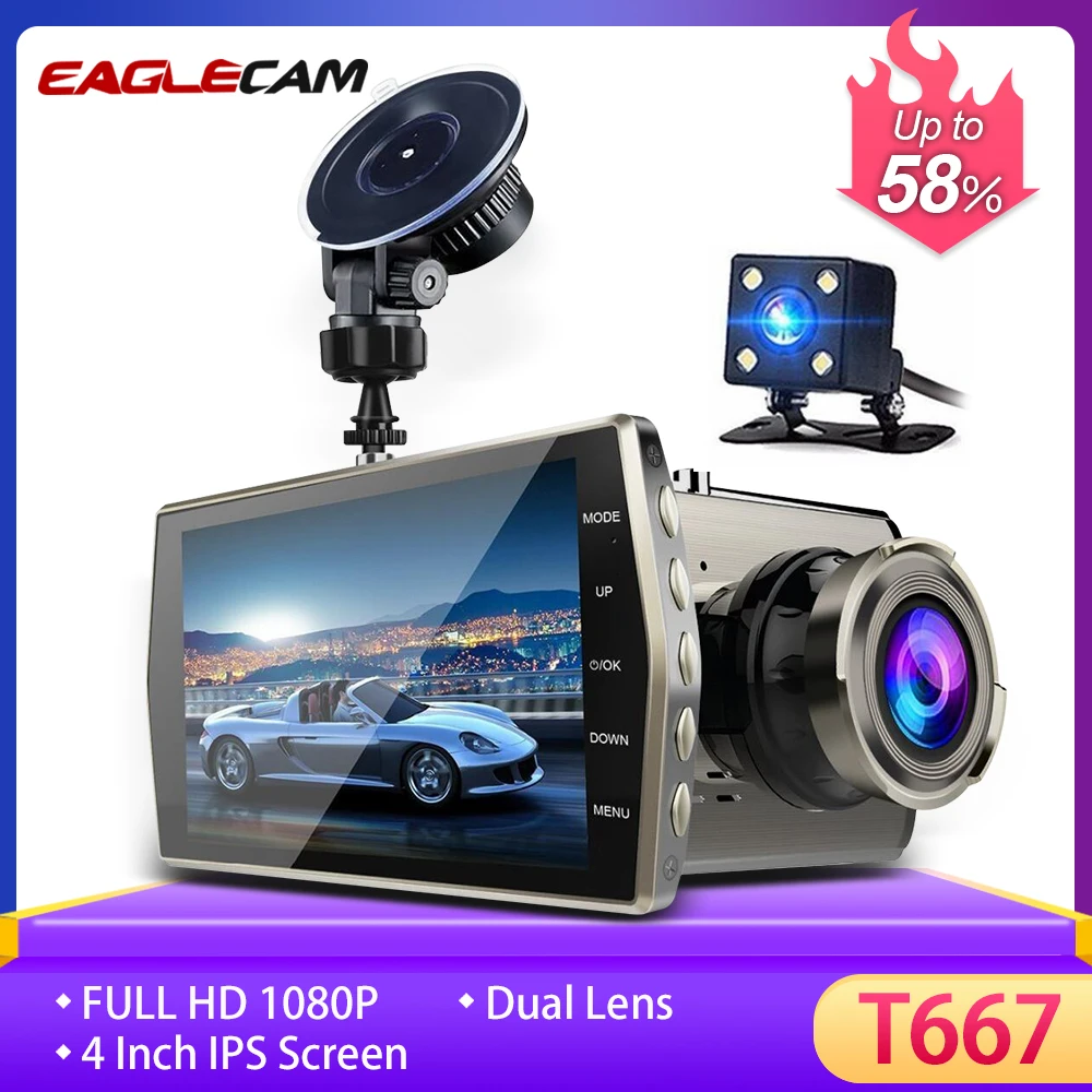 R$112.93 60% de desconto|Câmera dupla do veículo do carro dvr da lente do traço câmera completa hd 1080 p 4 