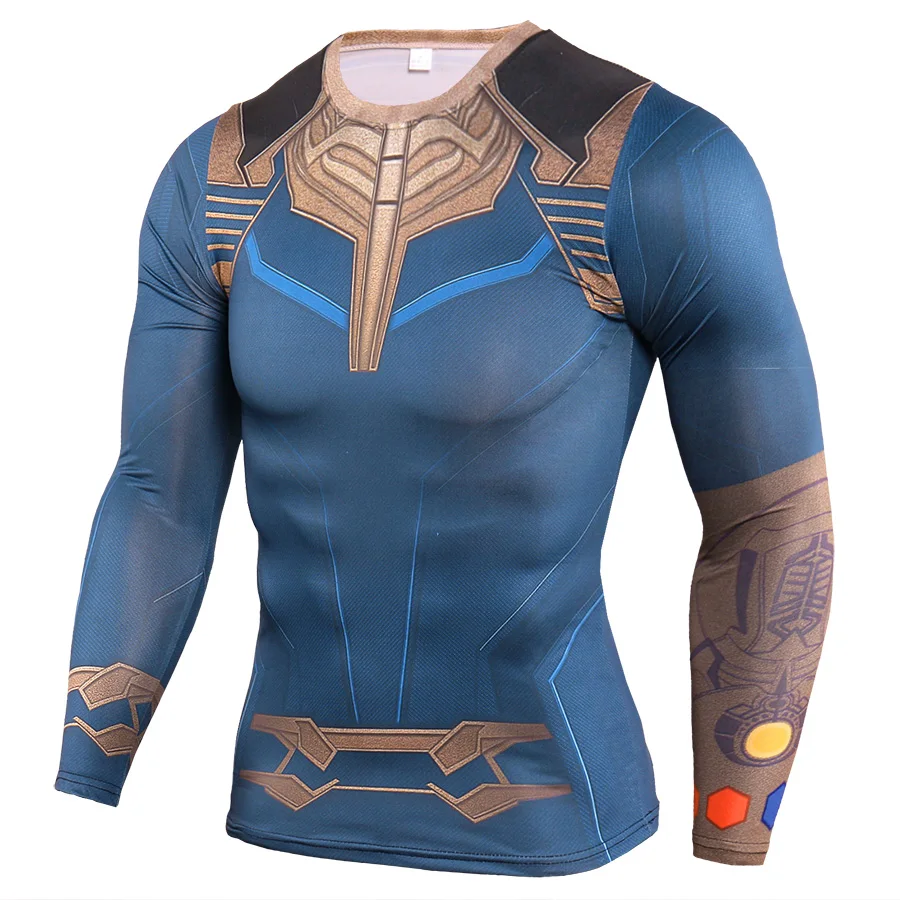 Мужская компрессионная рубашка Супермен быстросохнущая с длинным рукавом для спортзала, бега, Marvel, Мстители, супергерой, фитнеса, бодибилдинга, спортивные футболки
