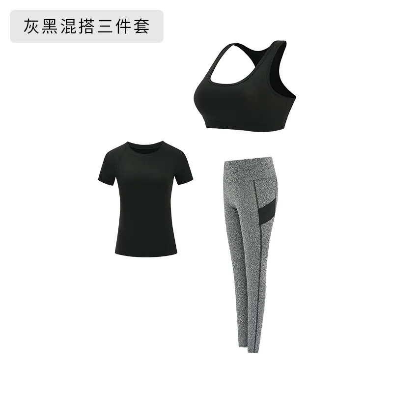 3pcs black grey Осенняя женская спортивная одежда спортивный костюм куртка на молнии Йога бюстгальтер Толстовка эластичные Леггинсы Штаны для пробежек тренажерный зал тренировка спортивный набор - Цвет: 3pcs black grey