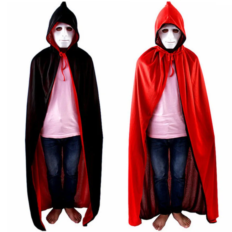 140cm Robe Cape Halloween Devil Death Vampire Pirate Costume Adult Long Red Black Hood Cloak Outfit Scary For Women Men
