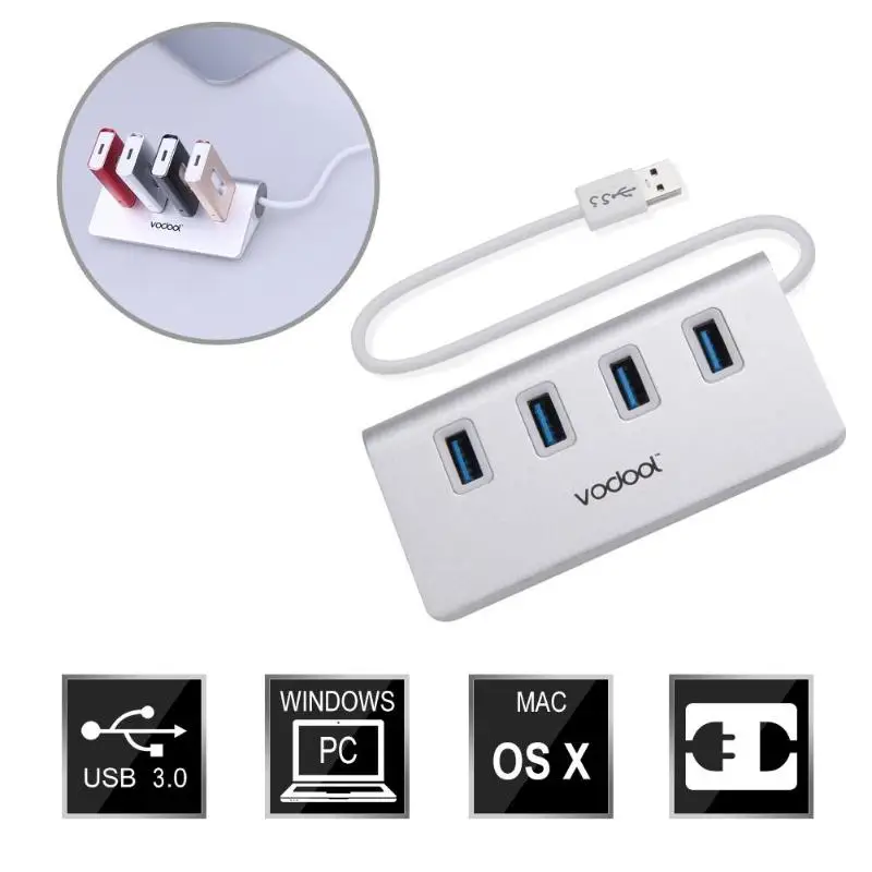 VODOOL CZH-H056 4 порта USB 3,0 Портативный алюминиевый концентратор